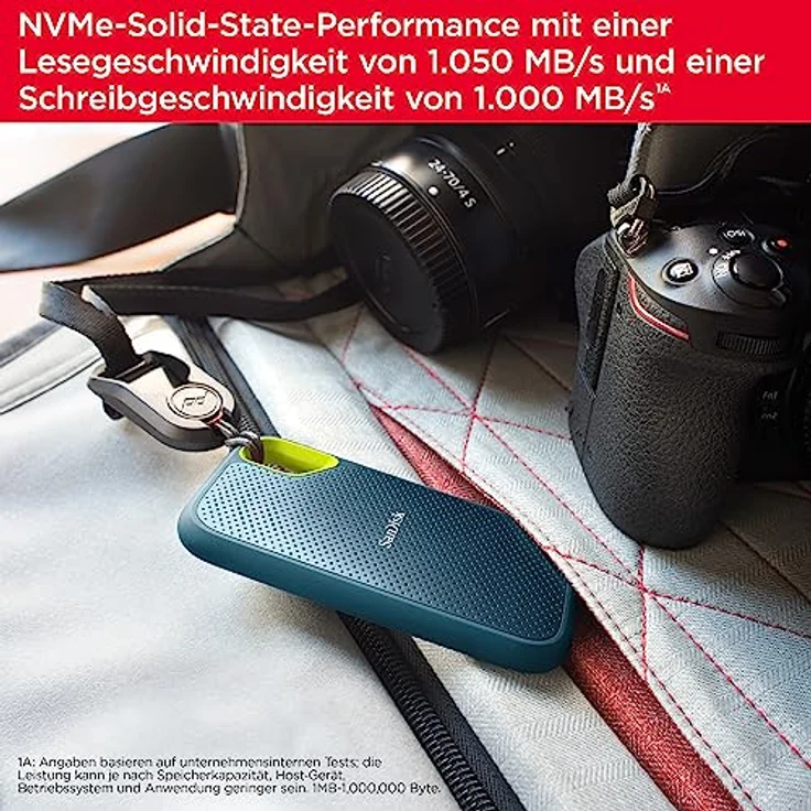 SanDisk Extreme Portable SSD 4 TB (tragbare NVMe SSD, USB-C, bis zu 1.050 MB/s Lesegeschwindigkeit und 1.000 MB/s Schreibgeschwindigkeit, wasser- und staubbeständig) Monterey – Bild 4