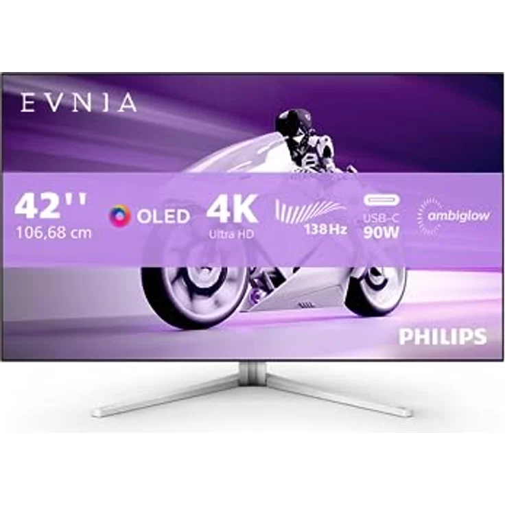 PHILIPS Evnia 42M2N8900 - 42 Zoll UHD Gaming Monitor, 138 Hz, Ambiglow, FreeSync Premium, G-Sync Comp (3840x2160, 0.1ms GtG, HDMI 2.1, DisplayPort, USB-C (90W PD), USB Hub) grau/weiss – Bild 1