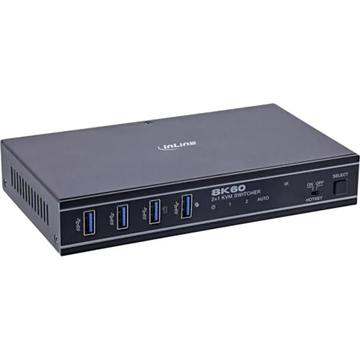 InLine KVM Switch 2-fach, HDMI, 8K@60Hz, USB 3.2, mit IR & RS-232, Schwarz