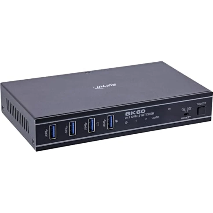 InLine KVM Switch 2-fach, HDMI, 8K@60Hz, USB 3.2, mit IR & RS-232, Schwarz – Bild 1