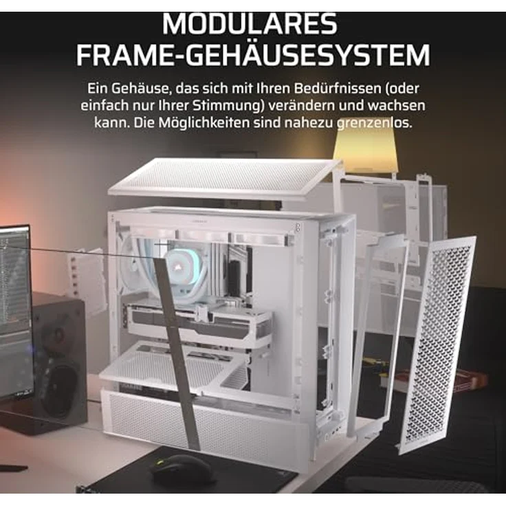 Corsair Frame 4000D Modulares Mid-Tower ATX PC-Gehäuse – Hoher Luftstrom, InfiniRail™ Ventilator-Montagesystem, ASUS BTF, MSI Project Zero, Gigabyte Project Stealth – Weiß – Bild 3