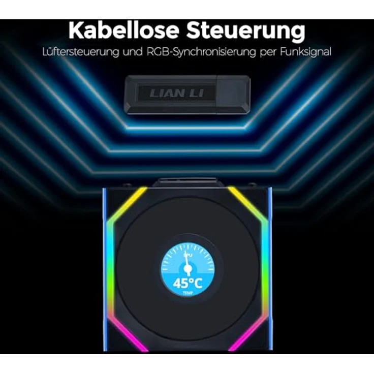Lian Li UNI FAN SL Wireless LCD Lüfter, ARGB, PWM - Reverse Blade, 120 mm, schwarz - Leistungsstarker PC Gehäuselüfter mit kabelloser Synchronisation – Bild 4