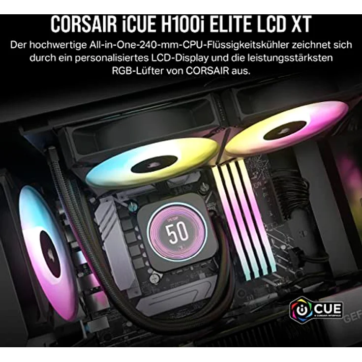 Corsair iCUE H100i Elite LCD XT, CPU Wasserkühler mit integriertem LCD-Display zur individuellen Anzeige, Schwarz – Bild 2