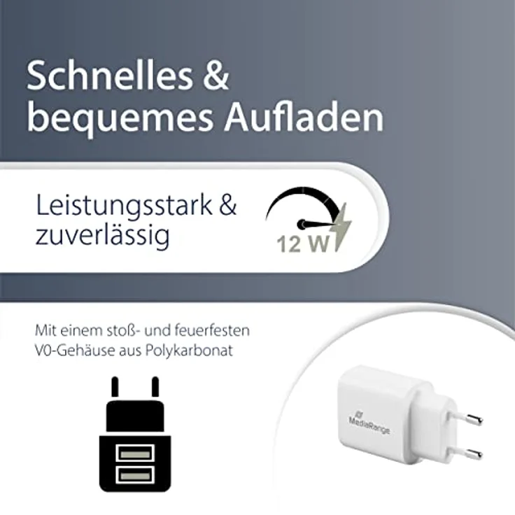 MediaRange USB-Ladeadapter - 2-Port Steckdosen-Ladeadapter 12W, 2X USB-A Ausgang zum gleichzeitigen Laden von Mehreren Endgeräten – Bild 3