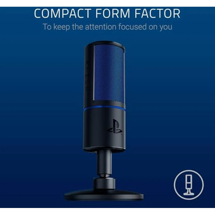 Razer Seiren X PS4 - USB Kondensator-Mikrofon für Streaming auf der PlayStation (Kompakt mit Schockdämpfer, Superniere Aufnahmemuster, latenzfrei, Stumm-Taste) Schwarz-Blau – Bild 6