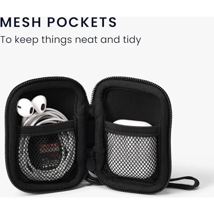 kwmobile In-Ear Kopfhörer Tasche, Neopren Cover Case im Design Sternenhimmel, wasserabweisend, Weiß/Hellbraun/Dunkelblau, kompatibel mit Airpods und weiteren Modellen – Bild 3