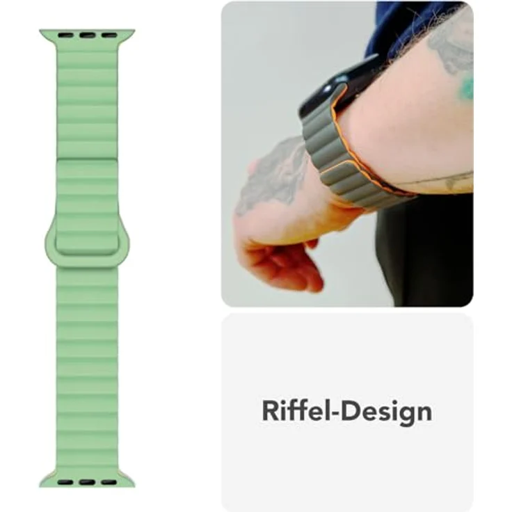 NALIA Core Magnet Armband für Apple Watch SE & iWatch Series 10-1, 38/40/41/42mm, Atmungsaktives Silikon Loop, Sportarmband mit Rillen Design, Farbe: Zitronenwald – Bild 4