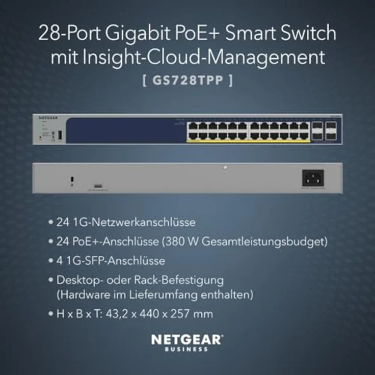 Netgear 28PT GE POE+ SMART SWITCH (28 Ports), Netzwerk Switch, Schwarz – Bild 3