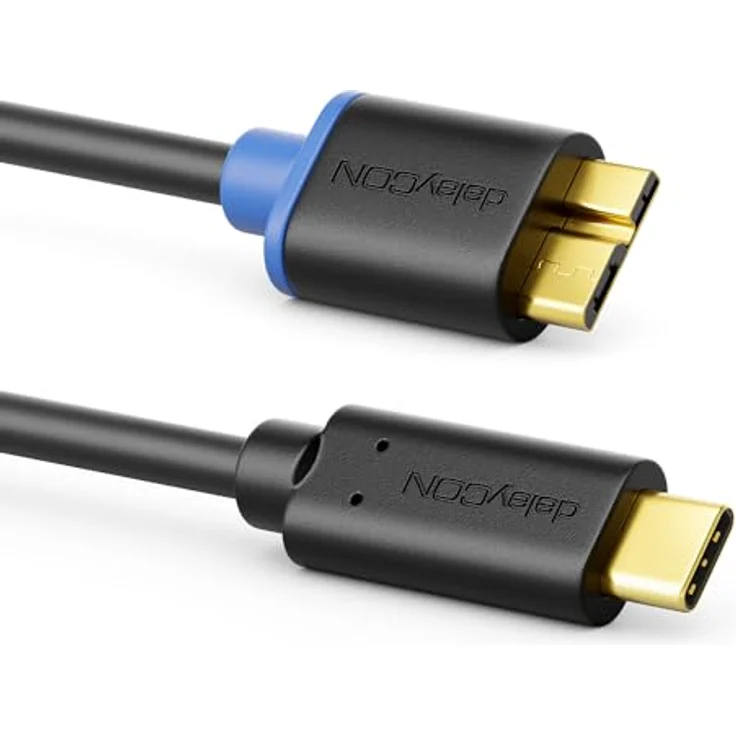 deleyCON 0,5m USB 3.0 Kabel - Stecker Typ 3.1 - USB C auf Micro USB - 5 Gbit/s Ladekabel - Datenübertragung bis zu 5 Gbit/s - Schwarz – Bild 2