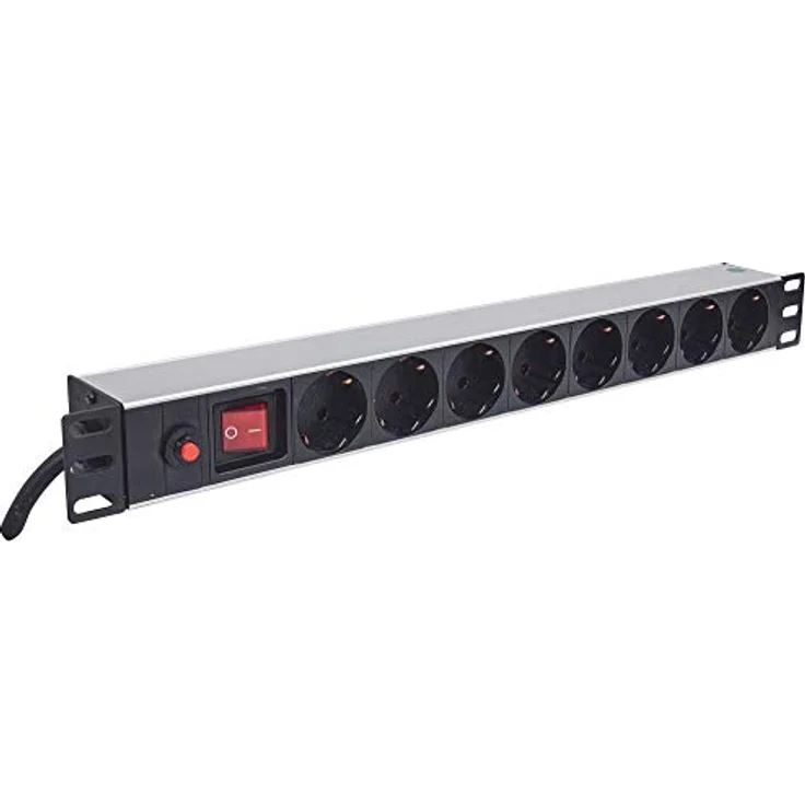 Intellinet 19'' 8-fach Steckdosenleiste Schutzkontakt 1 HE ( Überlastschutz - Netzschalter 3m Stromkabel ) schwarz 713986 – Bild 2