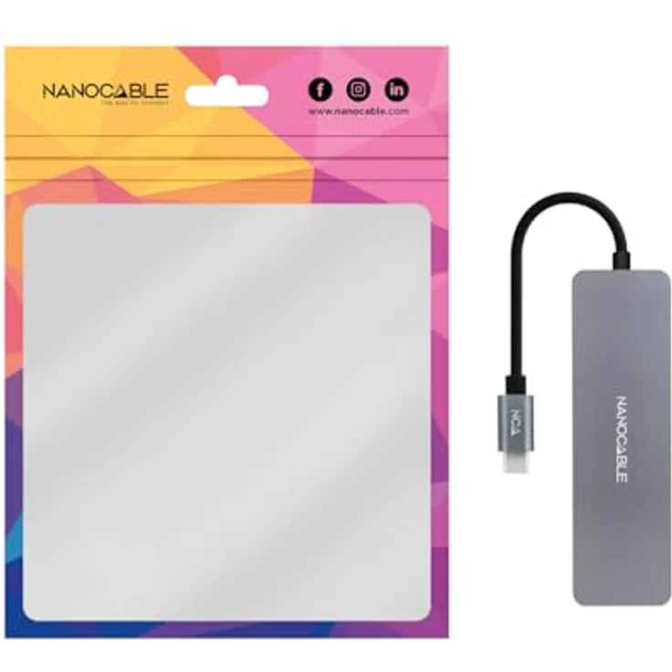 NANOCABLE 10.16.4409, USB-C-Konverter-Hub mit 3x USB-A 3.0 + 1x USB-C, Aluminium, 10 cm, grau, 5 Gbit/s Übertragungsgeschwindigkeit – Bild 5