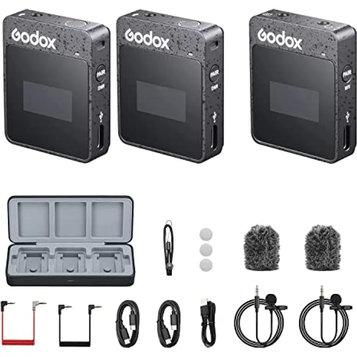GODOX MoveLink II M2 Kompaktes 2 Personen kabelloses Mikrofonsystem für Kameras & Smartphones