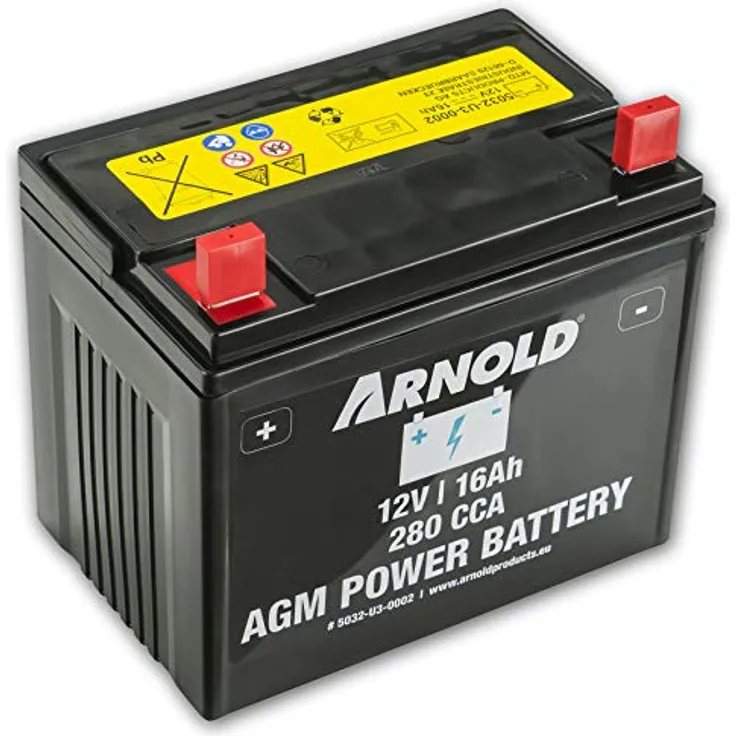 Arnold AZ 100, 12V 16Ah AGM-Batterie für Rasentraktor, wartungsfrei und hohe Startleistung