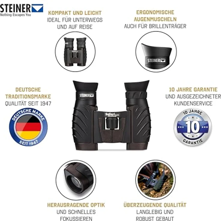 Steiner Fernglas Safari UltraSharp 8x22 - Deutsche Marken-Qualität, 10 Jahre Garantie, für Erwachsene & Kinder, kompakt & leicht - Schwarz – Bild 2