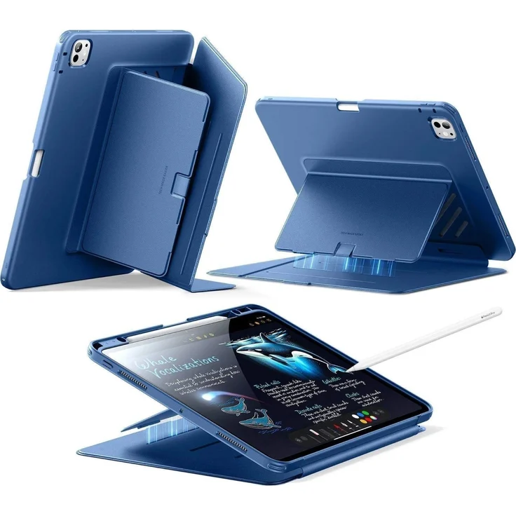ESR Flip Hybrid Hülle mit Stift-Halterung für iPad Pro 13 (2024/2025), Blau, TPU und Fiberglasmaterial, dreifach gefaltetes Design für stabile Betrachtungswinkel