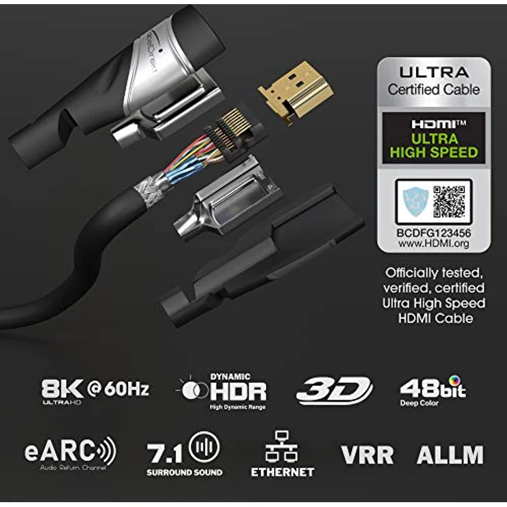 KabelDirekt – 8K/4K HDMI-2.1-Kabel – 2 m – von HDMI zertifiziert für höchste Qualität (8K@60Hz, Ultra High Speed/48G, neuester Standard, optimal für PS5/Xbox, Monitor/TV/Beamer, silbern) – Bild 2
