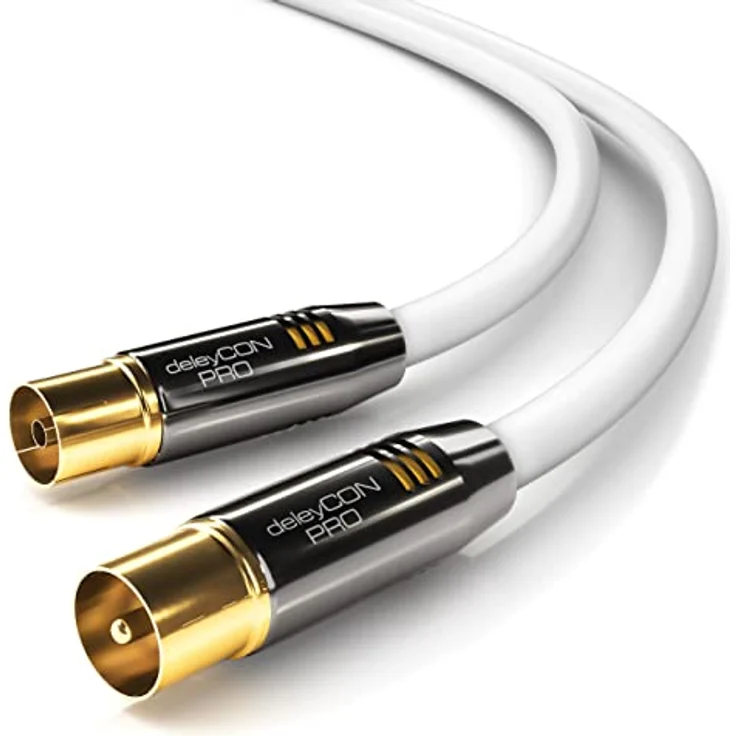 deleyCON 7,5m TV Antennenkabel PREMIUM HDTV Full HD - TV Kabel (Koaxialkabel) - TV-Stecker zu TV-Buchse - Weiß - METALL vergoldet - analog/digital – Bild 2