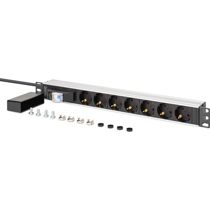 Digitus Steckdosenleiste 7-fach, Aluminium mit Leitungsschutzschalter, 1,80 m Länge, für 19" Netzwerkschränke – Bild 6