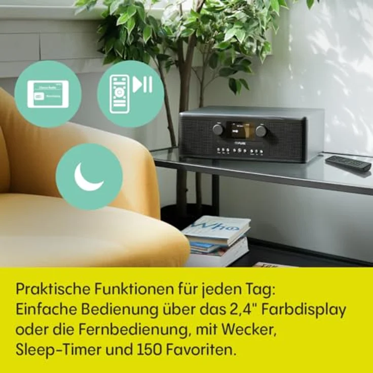 Pure Classic C-D6i All-in-One Internetradio mit WLAN, DAB+/FM, Bluetooth 5.3, CD-Player, USB, AUX, 150 Speicherplätze, 2X 15W Stereo-Sound, Farbdisplay, Wecker & Sleep-Timer in Schwarz – Bild 7