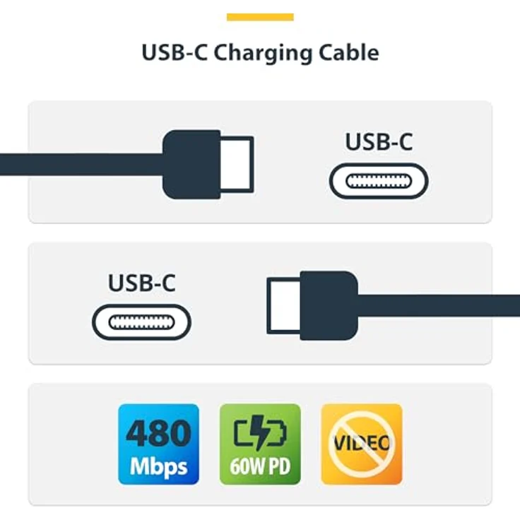 StarTech.com 30 cm USB-C Ladekabel, 60W (3A) PD, geflochtener Nylon-TPE Mantel, robustes USB 2.0 Schnellladekabel, Weiß – Bild 2