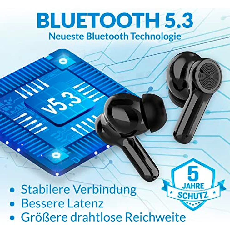 KLIM Pods V2 - NEU 2024 - Bluetooth 5.3 Kopfhörer in Ear - Hohe Klangqualität - ANC - Hervorragende Isolierung - Leichte und schnelle Kopplung - Lang anhaltende Batterie 24 h - Schwarz – Bild 4
