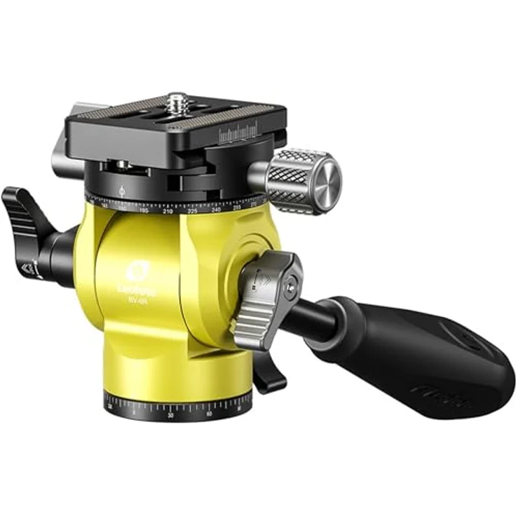 Leofoto Videoneiger BV-0R, Aluminium Stativkopf mit 360° Schwenkbereich und 3 kg Tragfähigkeit, gelb – Bild 1