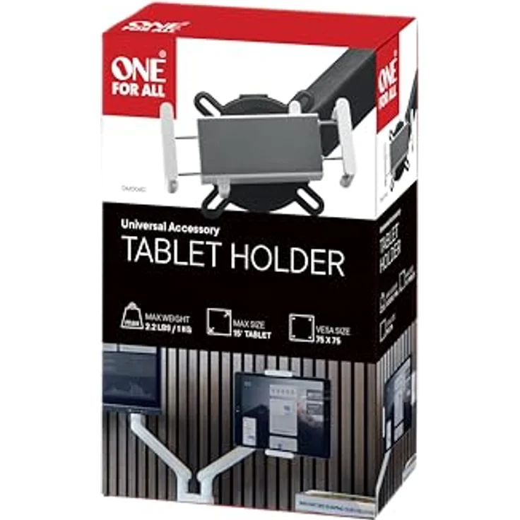 One For All Tablethalterung für Monitorarm, VESA-kompatibel, sichere Befestigung, weiß – Bild 7