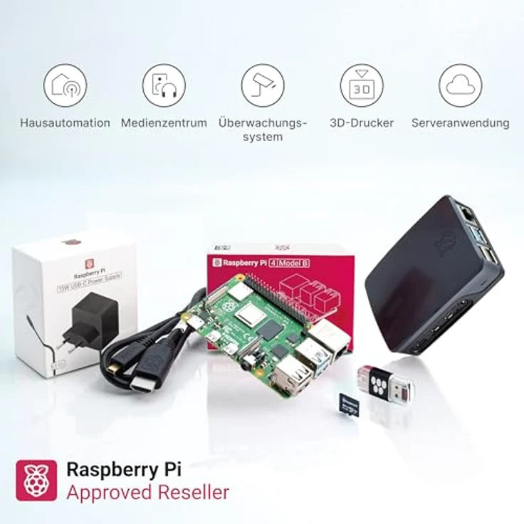 BerryBase Raspberry Pi 4 Starterkit, 64GB microSDHC mit Pi OS, Gehäuse, Netzteil, HDMI-Kabel, 8GB RAM, schwarz – Bild 3