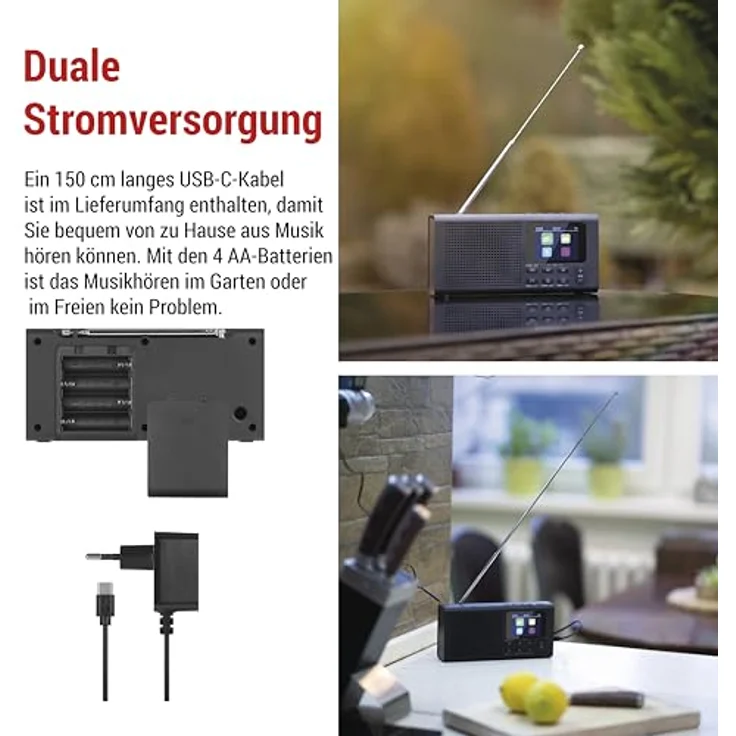 EMOS E0090 DAB+ Radio mit Bluetooth und Dual-Stromversorgung, tragbares Digitalradio mit Wecker, Sleeptimer, 40 Speicherplätzen und TFT LCD Farbdisplay, Schwarz – Bild 3