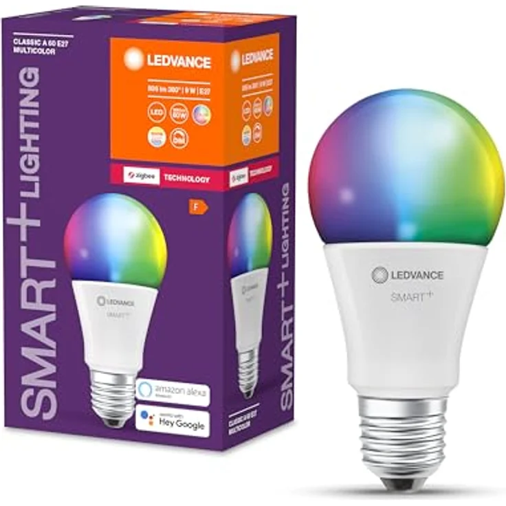 LEDVANCE E27 LED Lampe, Zigbee Smart Home Leuchtmittel mit 9 W (806Lumen) ersetzt 60 W Glühbirne, dimmbar, RGBW Lichtfarbe (2700-6500K), kompatibel mit Alexa, google oder App, Lampen im 1er-Pack – Bild 1