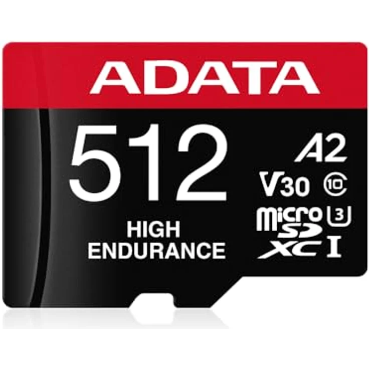 Adata High Endurance 512 GB microSDXC Speicherkarte, UHS-I U3, Class 10, V30, A2, schockresistent, wasserdicht, röntgensicher, Schwarz-Rot – Bild 1