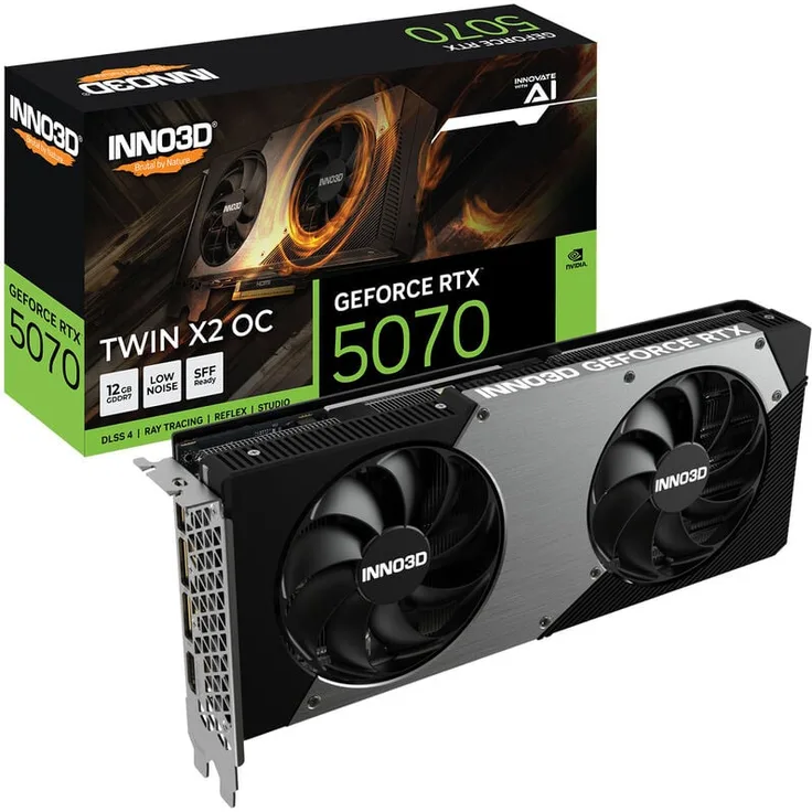 INNO3D GeForce RTX 5070 Twin X2 OC, 12GB GDDR7 Grafikkarte mit Dual-Fan-Kühlerdesign