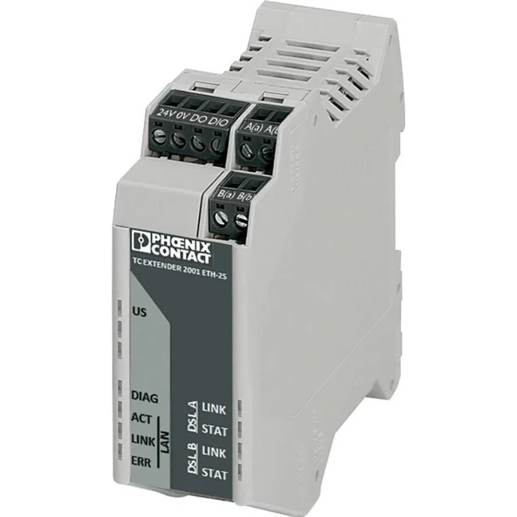 Phoenix Contact TC EXTENDER 2001 ETH-2S, Unmanaged Ethernet-Extender mit 2 Ports, Datenrate bis 30 MBit/s, Reichweite bis 20 km, Diagnosetools über USB und LEDs
