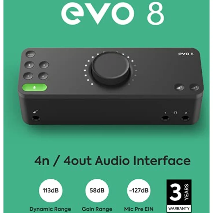 EVO 8 USB Audio Interface externe Soundkarte für Musikproduktionen (4 in / 4 out, Smartgain, Smart Touchpoints, Loopback Funktion, 48V Phantomspeisung, 4 Mikrofonvorverstärker, Windows / Mac / iOS) – Bild 2