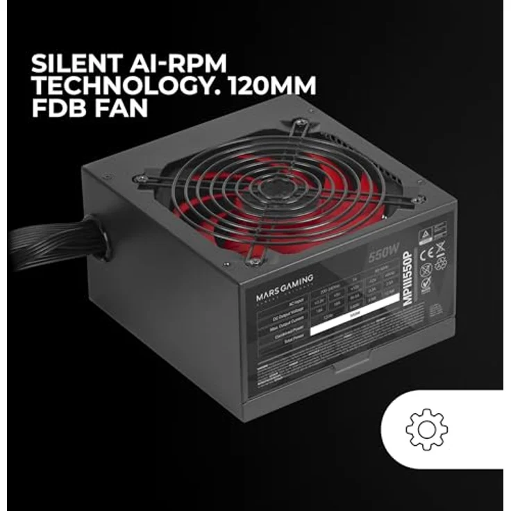Mars Gaming MPIII550P, ATX PC-Netzteil 550W mit 85% Effizienz, digitalem APFC, 120mm FDB-Lüfter, 5 Jahre Garantie, extra lange Flachkabel, Schwarz – Bild 3