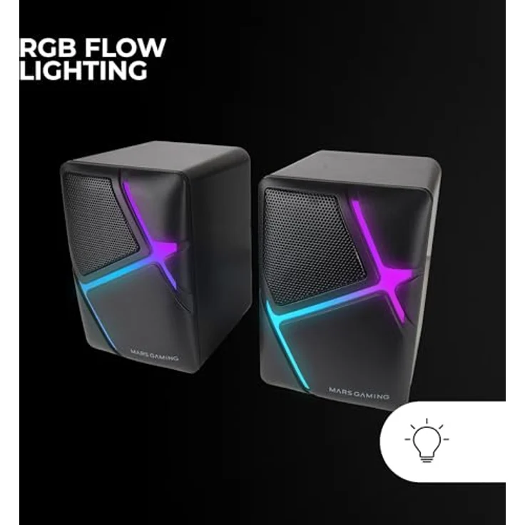 MARSGAMING Mars Gaming MS-H, RGB Flow Gaming-Lautsprecher, Inverted Drivers und 10W 3D-Surround Sound, Kompakte Lautsprecher mit Lautstärkeregler, Schwarz – Bild 2