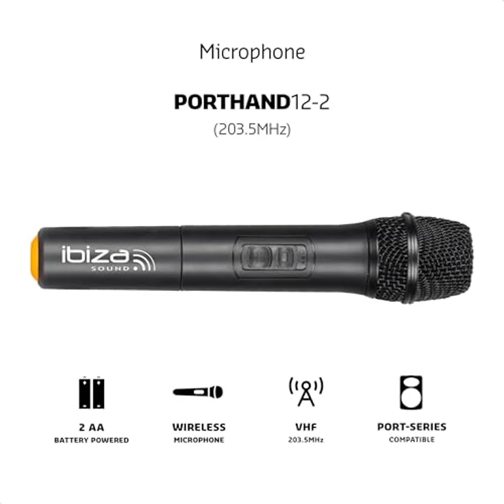 Ibiza - PORTHAND12-2 - Drahtloses Handmikrofon VHF 203,5MHz für PORT12VHF-BT und PORT15VHF-BT – Bild 3