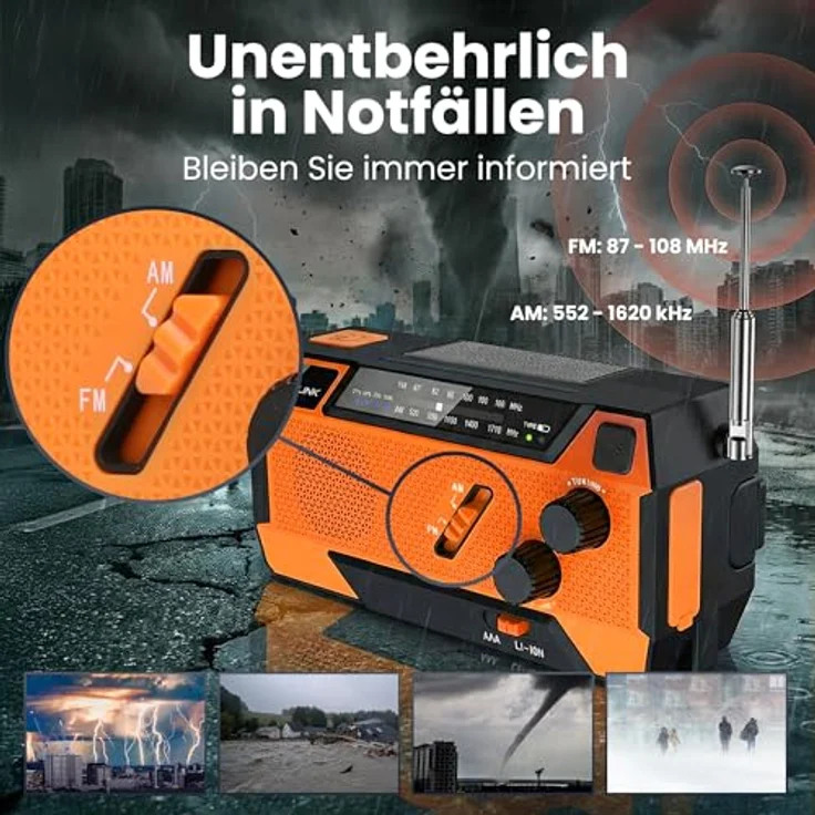 Extralink SR-4000 Notfallradio, Solar & Kurbel mit 4000mAh Powerbank und SOS-LED Taschenlampe, Schwarz – Bild 4