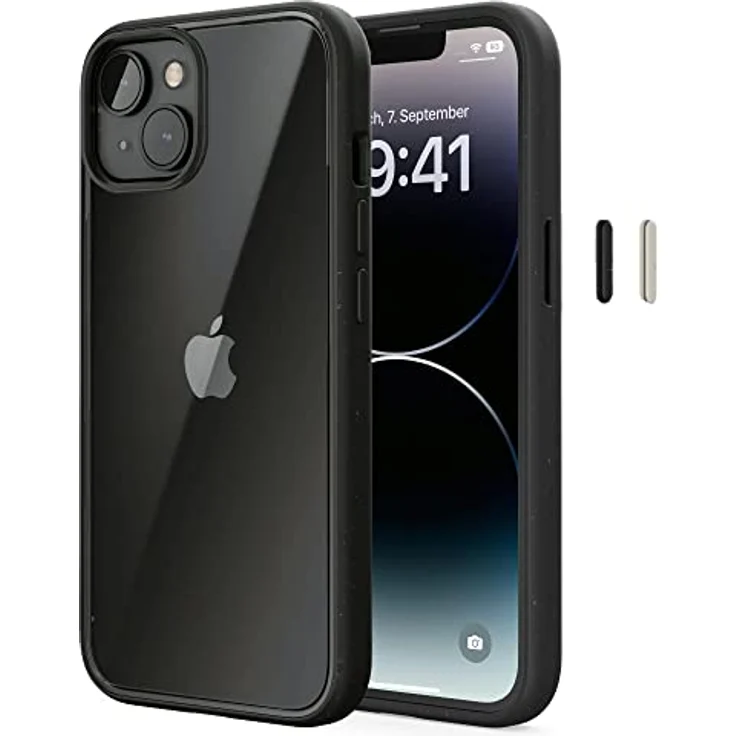 Woodcessories - Bio Clear Case transparent kompatibel mit iPhone 14 Hülle durchsichtig, iPhone 13 Hülle, schwarz, Nachhaltig – Bild 1
