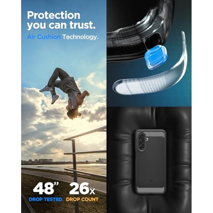 Spigen Rugged Armor Hülle für Samsung Galaxy A17 4G/5G - Fallschutz in Militärqualität, Karbonfaser Akzente, Matte Black – Bild 3