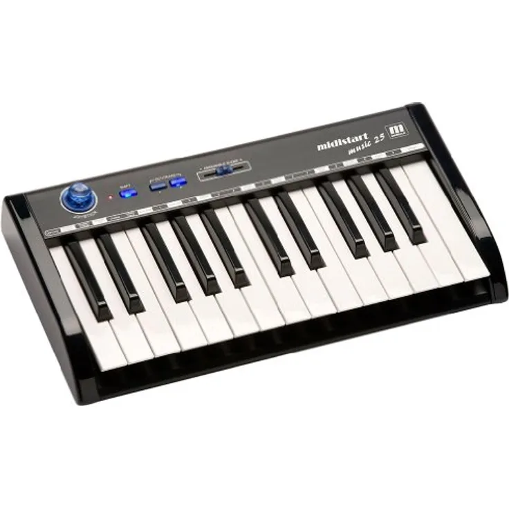 Miditech MIT-00112 Midistart Music 25, MIDI-Controller mit 25 anschlagsdynamischen Tasten, schwarzes Aluminiumgehäuse, USB-Anschluss, 10 Speicherplätze