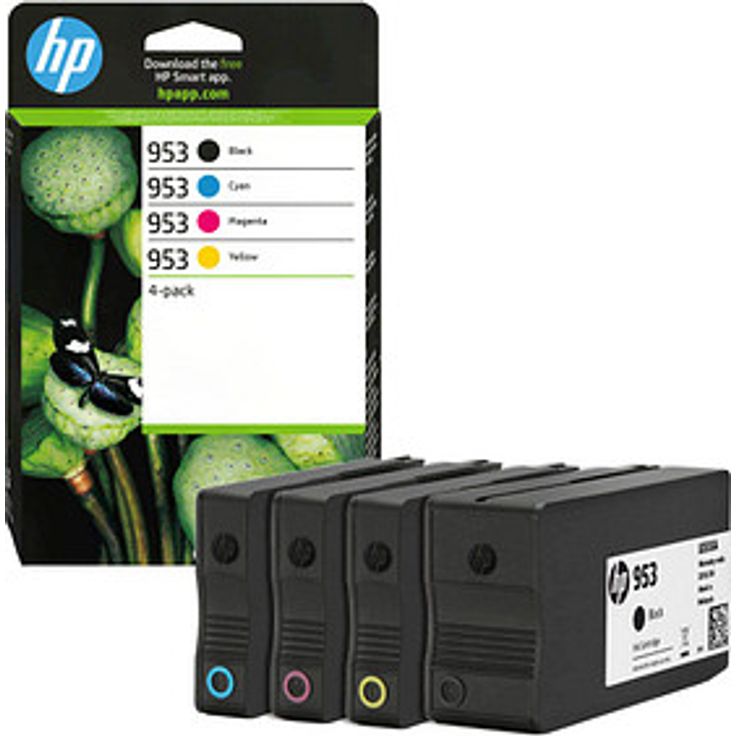 HP 953 (6ZC69AE), Druckerpatronen 4er-Set in schwarz, cyan, magenta, gelb mit hoher Druckleistung