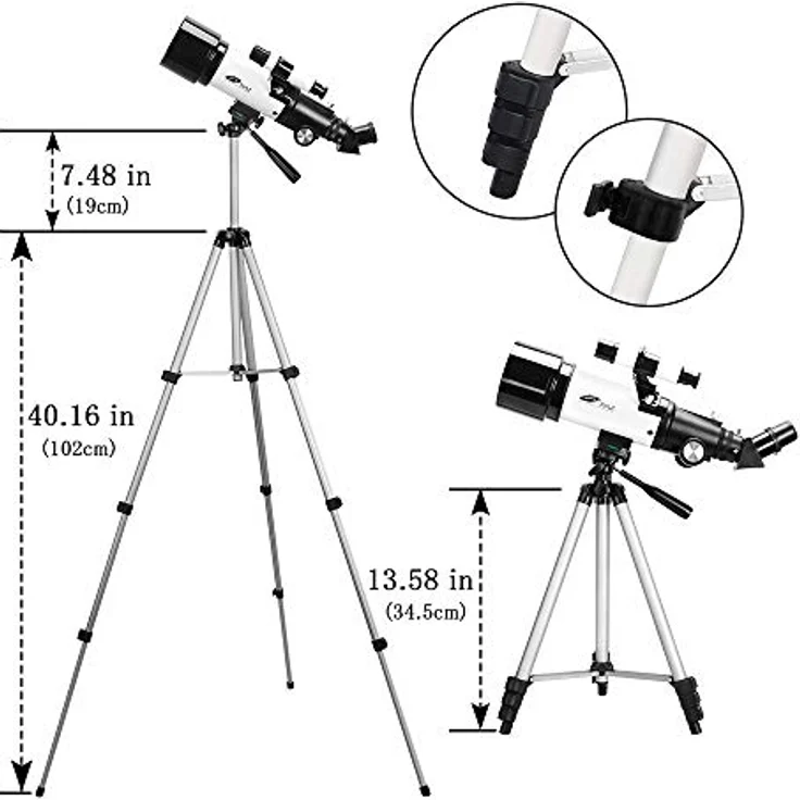 OYS Teleskop 70 mm Öffnung, 400 mm AZ-Montierung, astronomischer Refraktor mit Stativ, Telefonadapter für Anfänger und Kinder – Bild 3