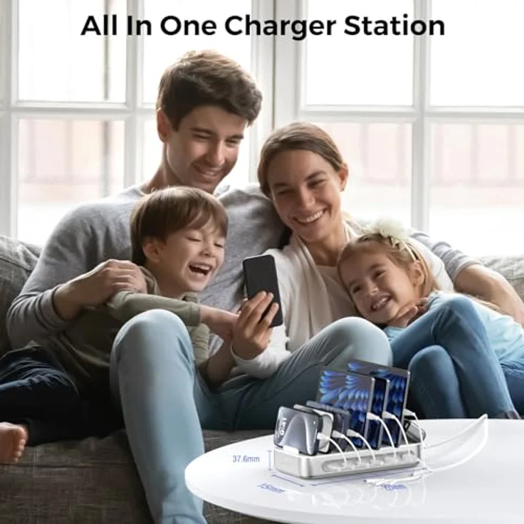 4smarts Ladestation Team 100W 5C/1A, Ladegerät für bis zu 9 Geräte, inkl. 5 USB-C-Kabel und 4in1-Kabel, Schnellladung, Silber – Bild 8