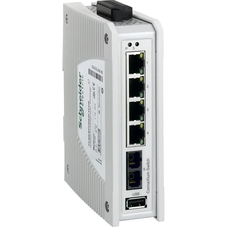 Schneider Electric ConneXium Premium Unmanaged Netzwerk Switch TCSESPU053F1CU0, 4 Ports Kupfer und Glasfaser, robust für anspruchsvolle Umgebungen