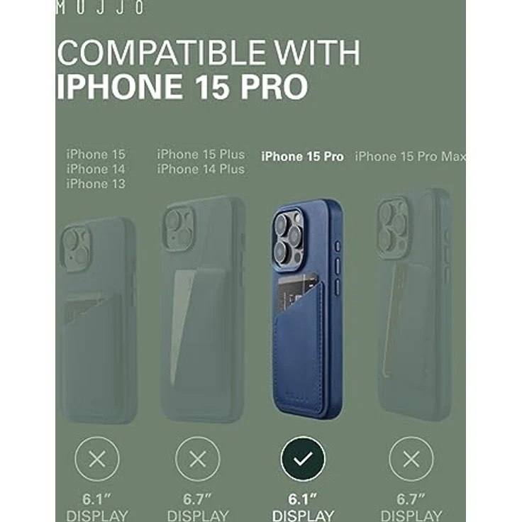 Mujjo Lederhülle Wallet iPhone 15 Pro blau - Brieftaschen-Funktionalität, außergewöhnlicher Schutz und Magsafe-kompatibel – Bild 4