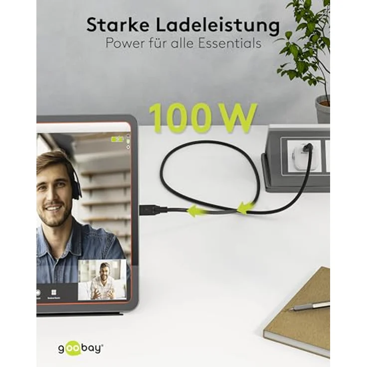 Goobay USB-C-Kabel, 1,5 m, schwarz, 100 W Power, 10 Gbit/s Datenübertragung, 4K @ 60 Hz Unterstützung – Bild 4