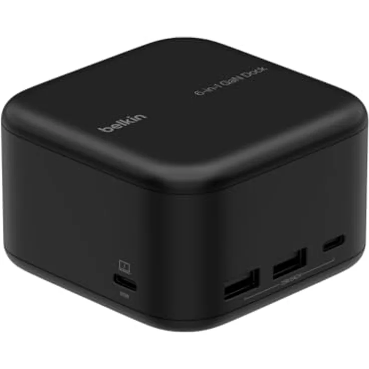Belkin Connect USB-C-6-in-1-Core-GaN-Docking-Station (130 W), 96 W PD für Peripheriegeräte, USB-C, USB-A, Gigabit-Ethernet, HDMI-4K-Anschlüsse zum Gamen, für MacBook Pro, Windows-Laptops, Chromebook