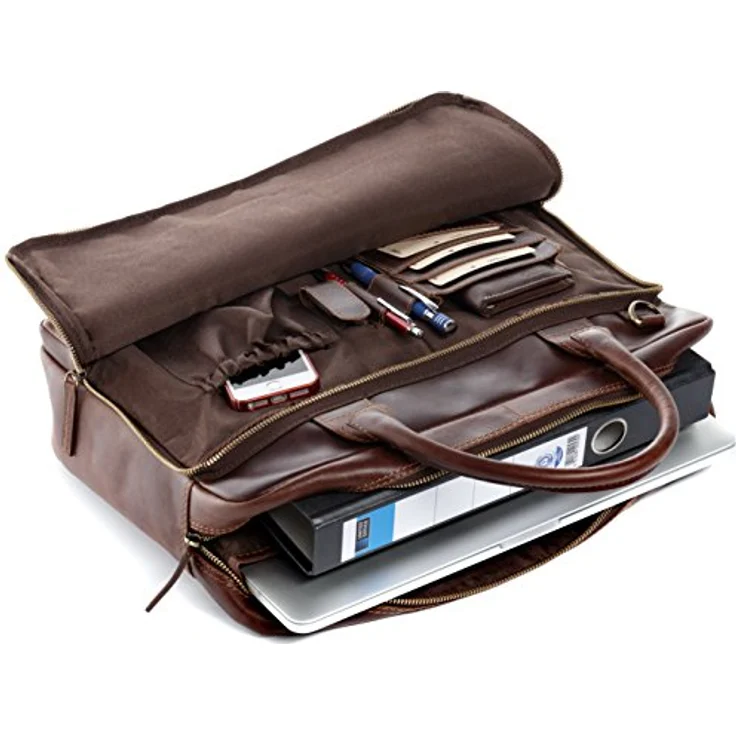SID & VAIN Laptoptasche Ryan aus Premium Leder I Business-Tasche XL groß für Herren und Damen 15 Zoll Laptop-Fach I Umhängetasche Aktentasche braun handgefertigt – Bild 2