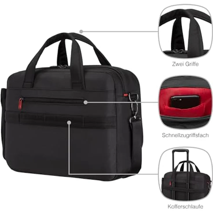 Wenger Cosmic Brief 14-16", Laptop-Tasche aus recycelten PET-Flaschen mit verstellbarem Triple Protect Fach und gepolstertem Tablet-Fach, schwarz – Bild 5